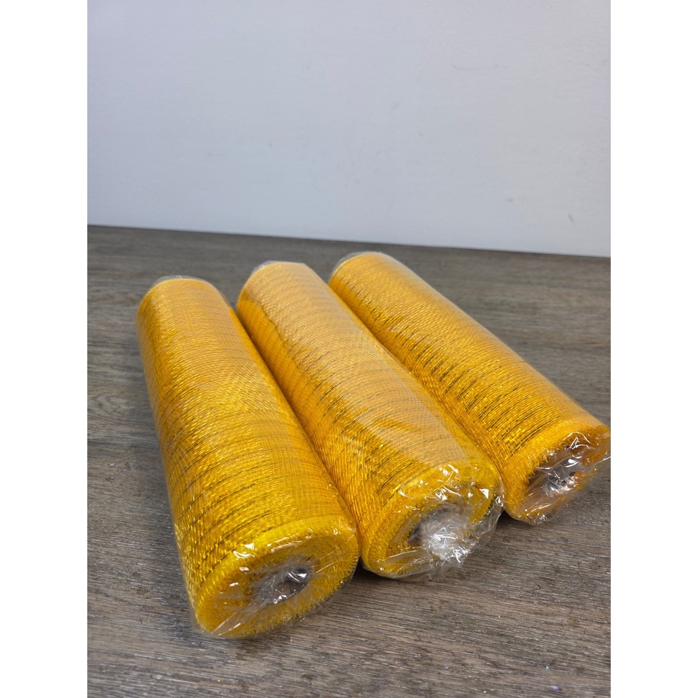 Lot of Three (3) Rolls of Gold Metallic Poly Decorative Mesh Ribbon NEW